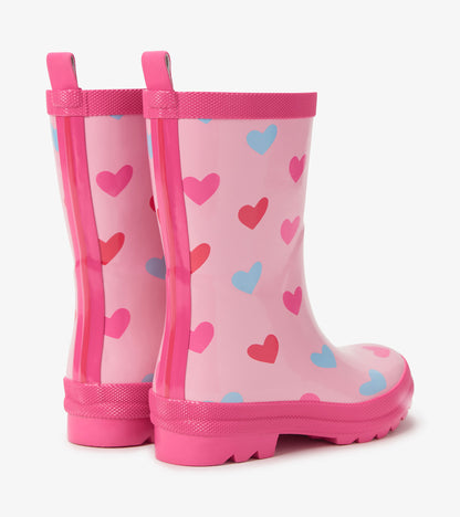 Girls Pink Hearts Shiny Rain Boot