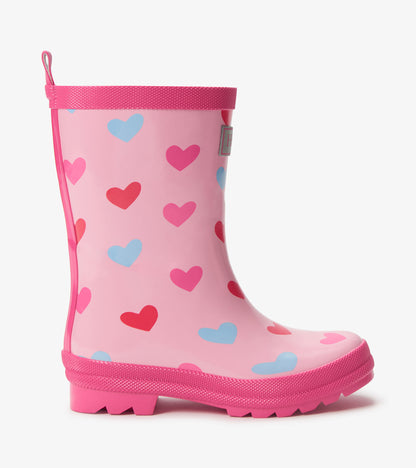 Girls Pink Hearts Shiny Rain Boot