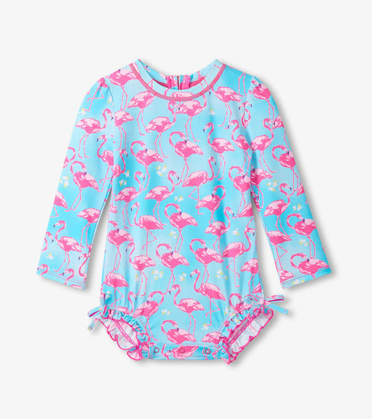Baby Girls Flamingos One-Piece Rashguard Swimsuit