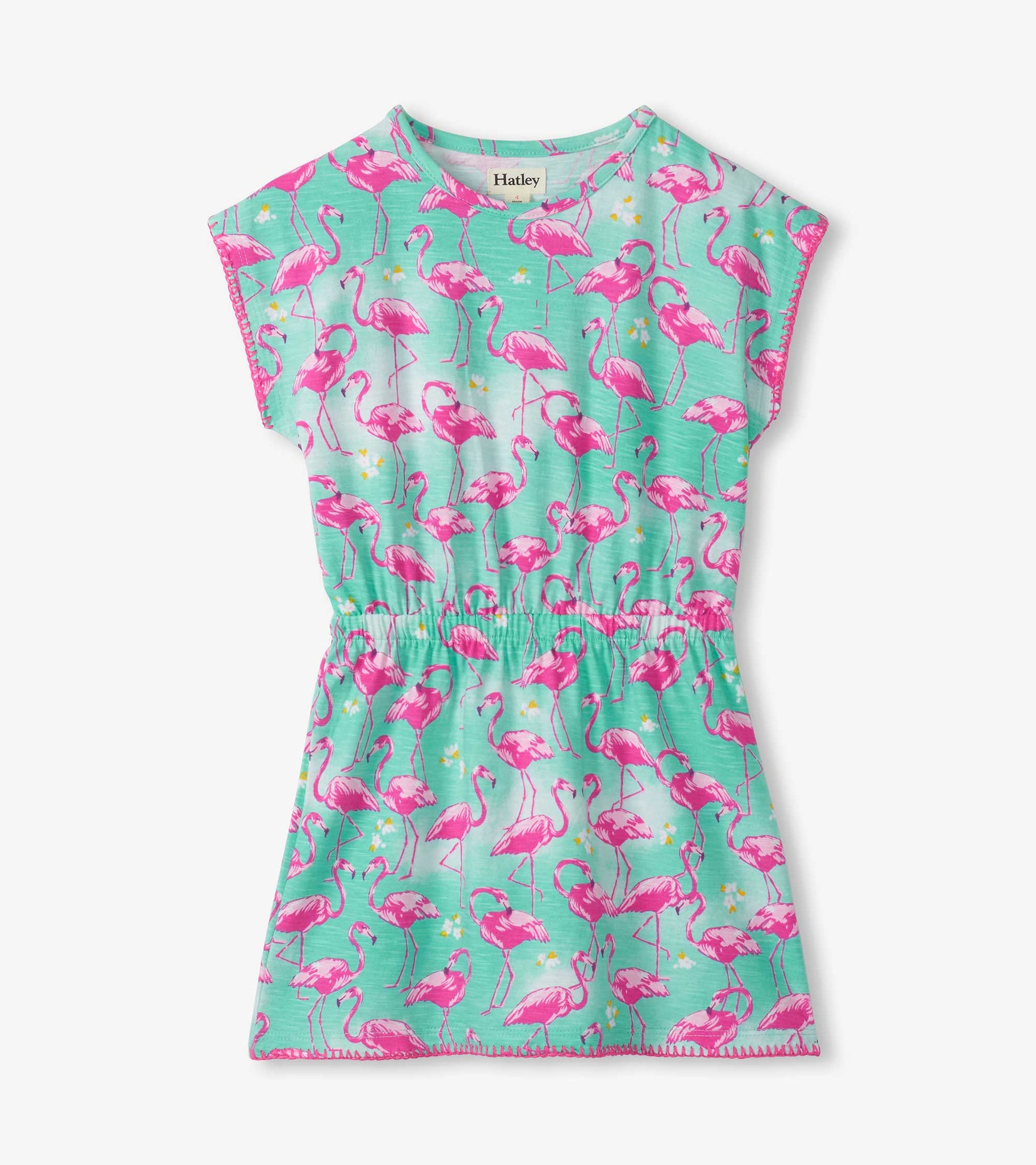 Girls Whimsical Flamingos Cinched Waist Dress