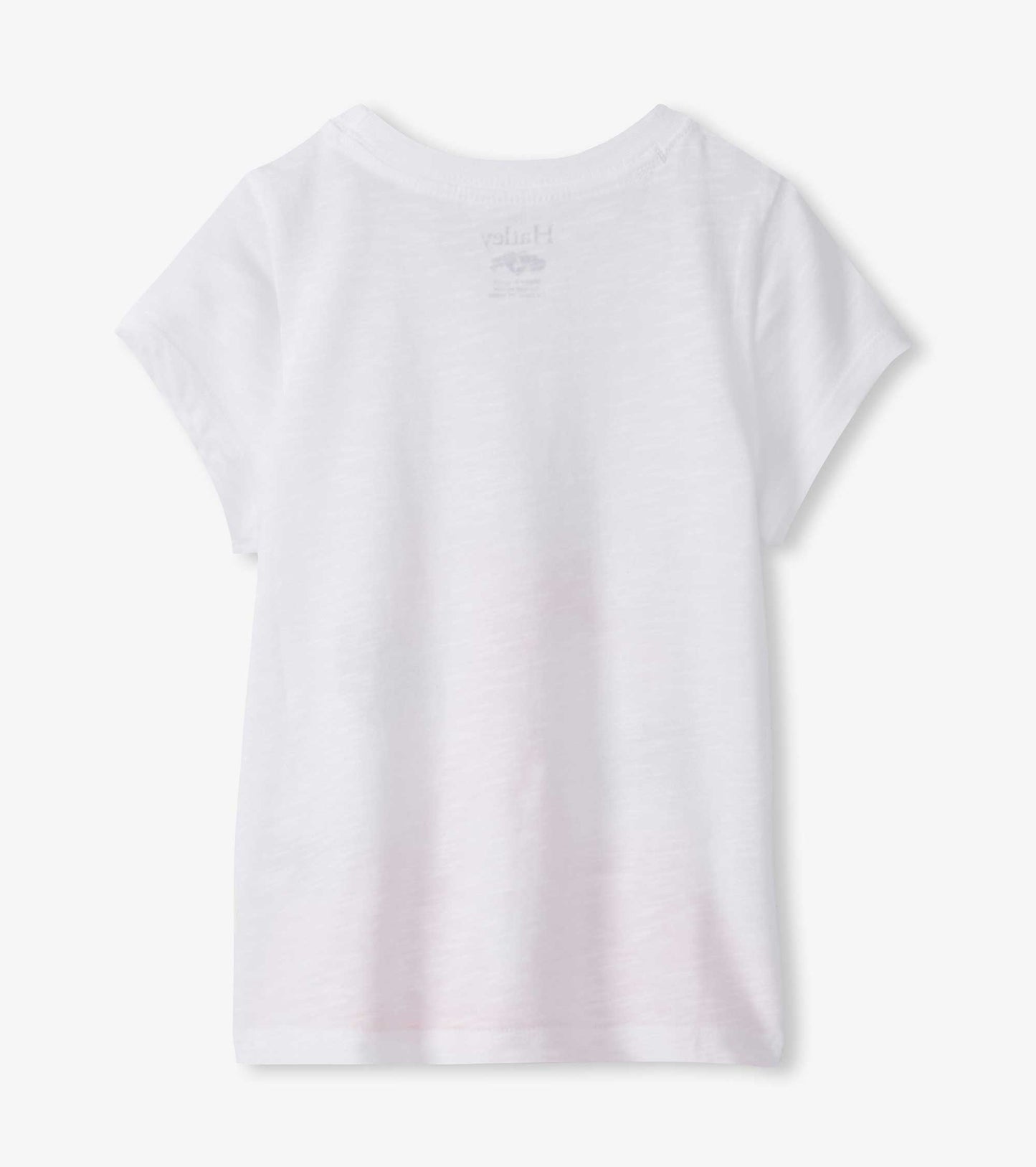 White girls short-sleeve graphic tee with flamingo print, front view