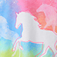 View Girls Running Horses Graphic Tee - Pastel watercolor-style unicorn with a flowing mane on a pink and blue background