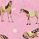 View Country Horses Women's Crew Socks - Three illustrated horses with decorative saddles on a pink background