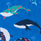 View Women's Fun Whales Crew Socks - Blue pattern with dolphins, fish, and coral-like shapes