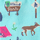 View Teal Hiking Trail Women's Crew Socks - Turquoise design with "Maison Pansu" text, pink chair, and two brown deer silhouettes