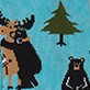View Life in the Wild Women's Crew Socks - Cartoon bear and deer under pine trees, with a small bear on the right