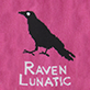 View Raven Lunatic Women's Crew Socks - Black raven silhouette on a pink background with the words “RAVEN LUNATIC” in white