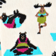View Wild Yoga Women's Crew Socks - Three colorful cartoon monster figures on a beige background