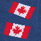 View Kids Canada Flags Crew Socks - Red and white Canadian flag with a maple leaf, shown in two overlapping tilted rectangles on a blue textured background