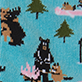 View Life in the Wild Pink Kids Crew Socks - Black cat with wide eyes sitting among pink flowers and evergreen trees on a blue background