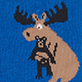 View Kids Blue Moose Bear Hug Crew Socks - Blue graphic with a tan moose and a small black bear wearing antlers