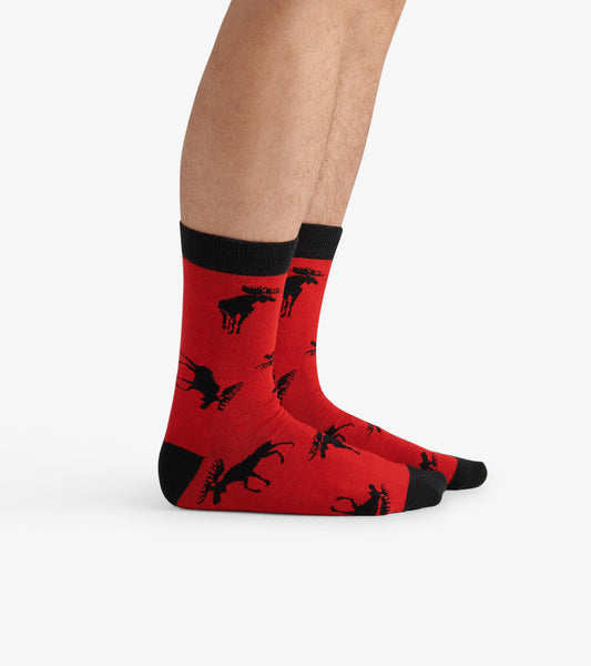 Moose on Red Men's Crew Socks