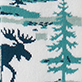 View Women's Roaming Moose Cozy Socks - Blue moose silhouette and teal pine tree pattern on a white background