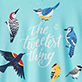 View Tweetest Thing Women's Sleepshirt - Six colorful illustrated birds around the words "the furthest thing" on a light blue background