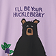 View I'll Be Your Hucklebeary Women's Sleepshirt - Black bear with a small yellow hat and overalls, purple flower at bottom left, text above reads "I’LL BE YOUR HUCKLEBERR