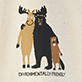 View “Environmentally Friendly” Reusable Tote Bag - Illustrated black-and-tan dog standing upright with arms raised, with small text below