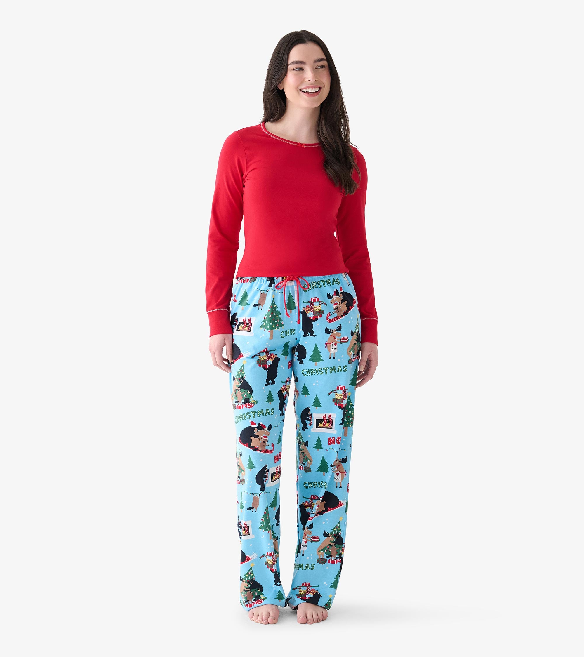Women's Red Long Sleeve Pajama Top