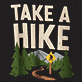 View Take A Hike Men's Tee - TAKE A HIKE" text above a campfire between pine trees on a dark background