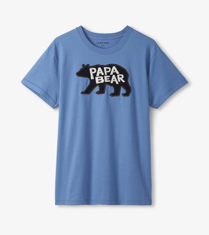 Light blue short-sleeve t-shirt featuring a black bear graphic with the text "PAPA BEAR.