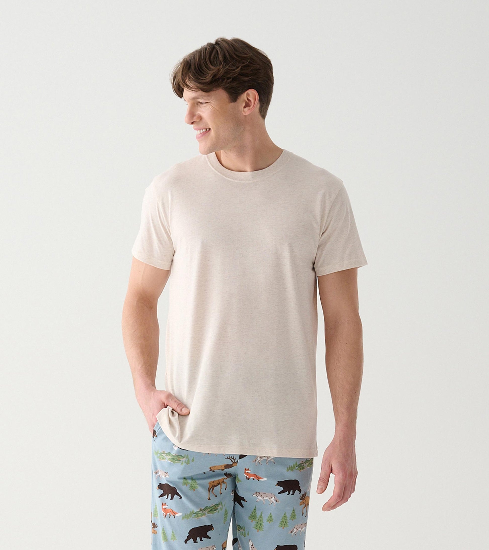 Front view of oatmeal heather men's crew neck T-shirt