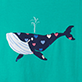 View Women's Fun Whales Pajama T-Shirt - Blue and white whale illustration with stars and a small water spout on a teal background