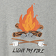 View Women's Retro Camping Pajama T-Shirt - Campfire illustration with logs and orange flames, text reads "LIGHT MY FIRE