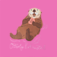 View Women's Happy Otters Pajama T-Shirt - Brown cartoon bear with sunglasses and a drink on a pink background, with small Arabic text below