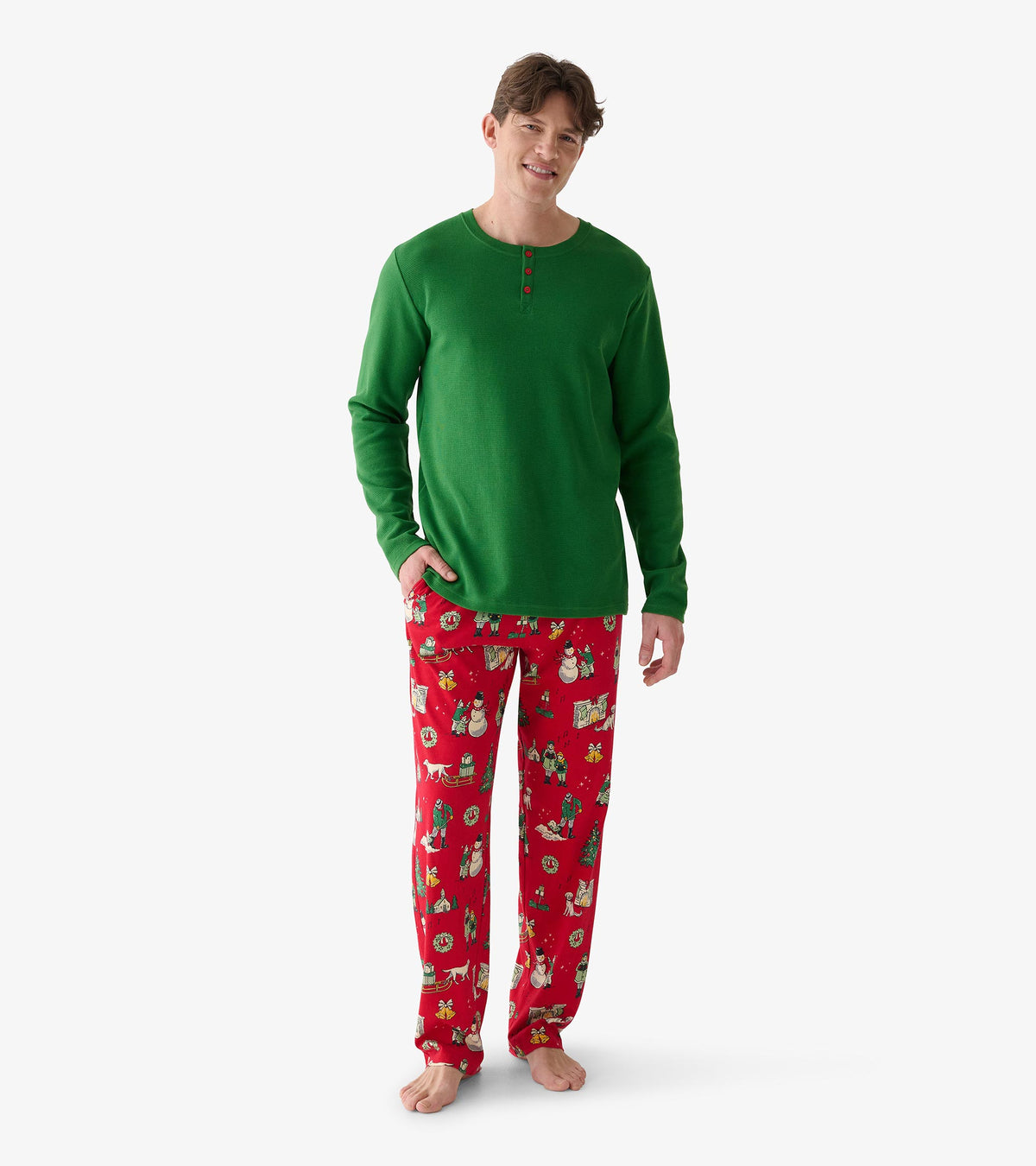 Men's Forest Green Waffle Henley