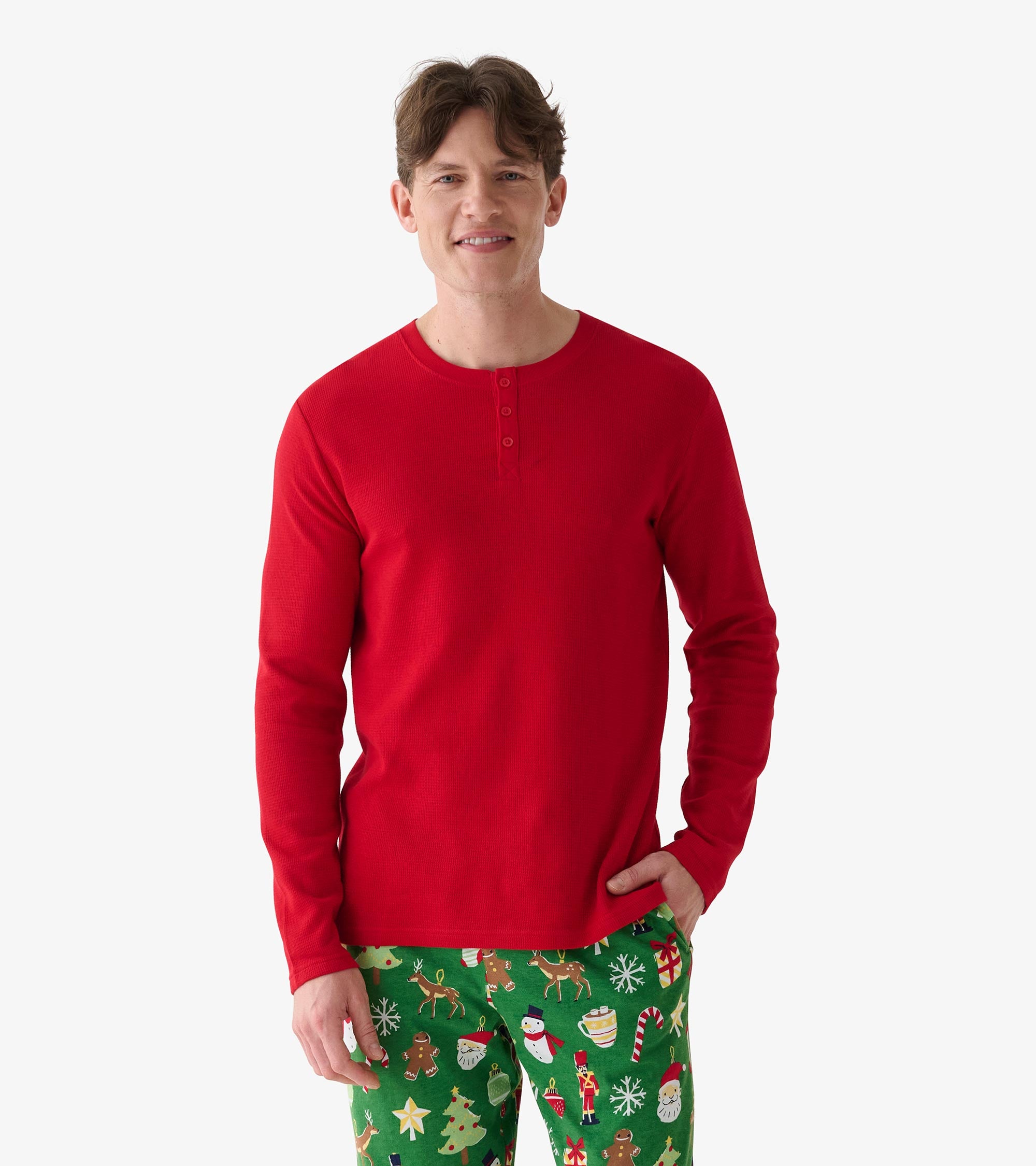 Men's Holiday Red Waffle Henley