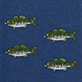 View All Over Bass Tea Towel - Four green fish with yellow fins on a blue background