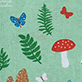 View Mushrooms Tea Towel - Illustrated butterflies, green leaves, mushrooms, and flowers on a soft green background