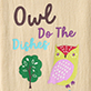View Owl Do The Dishes Tea Towel - Illustrated owl with pizza wing and green tree, with text 'Owl Do The Dishes