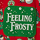 View Adult Vintage Christmas Onesie Green square with "Feeling Frosty!" in white lettering, bordered by red fabric with candy canes, ornaments, and holly