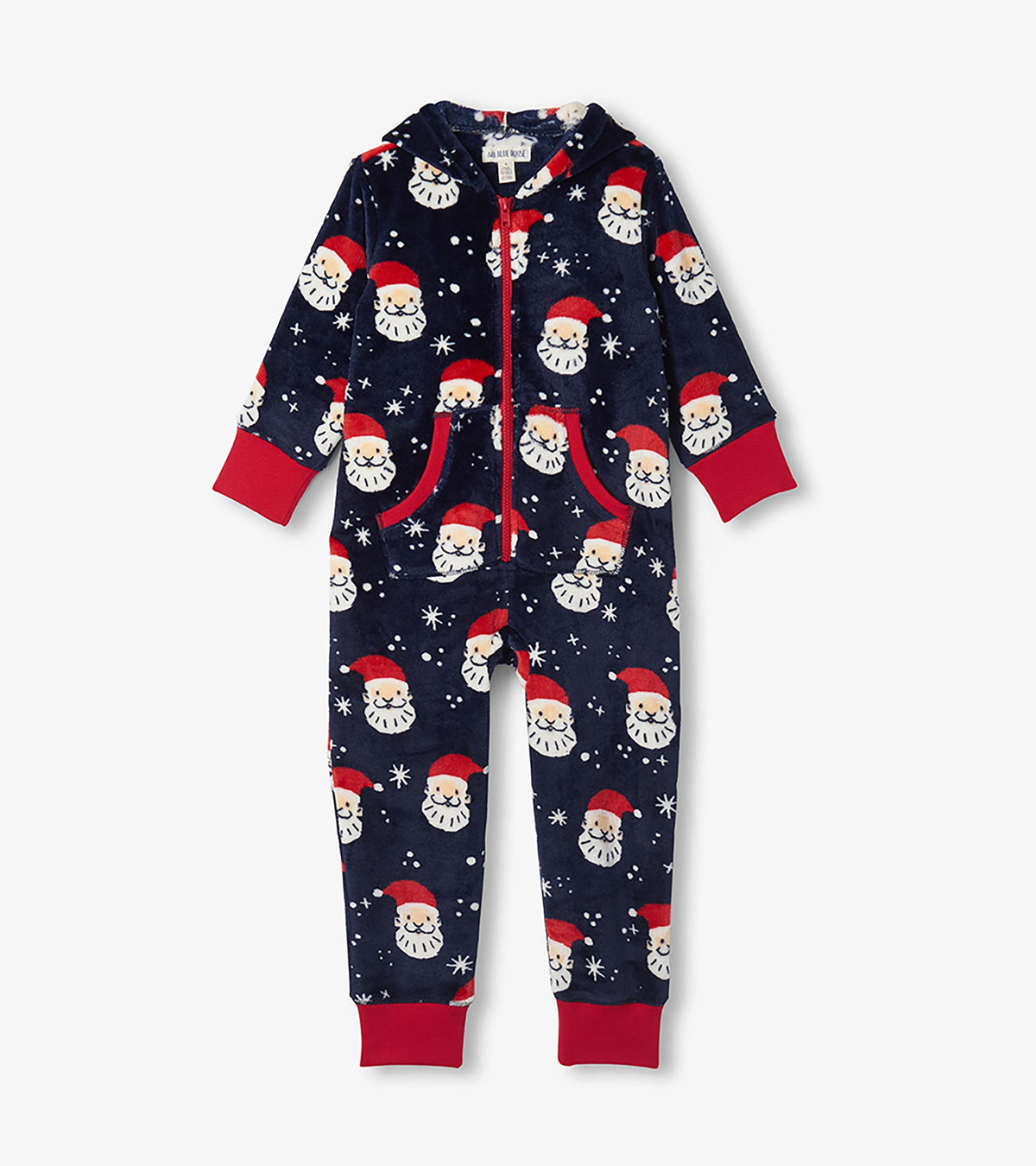 Adult Allover Santa Hooded Fleece Jumpsuit
