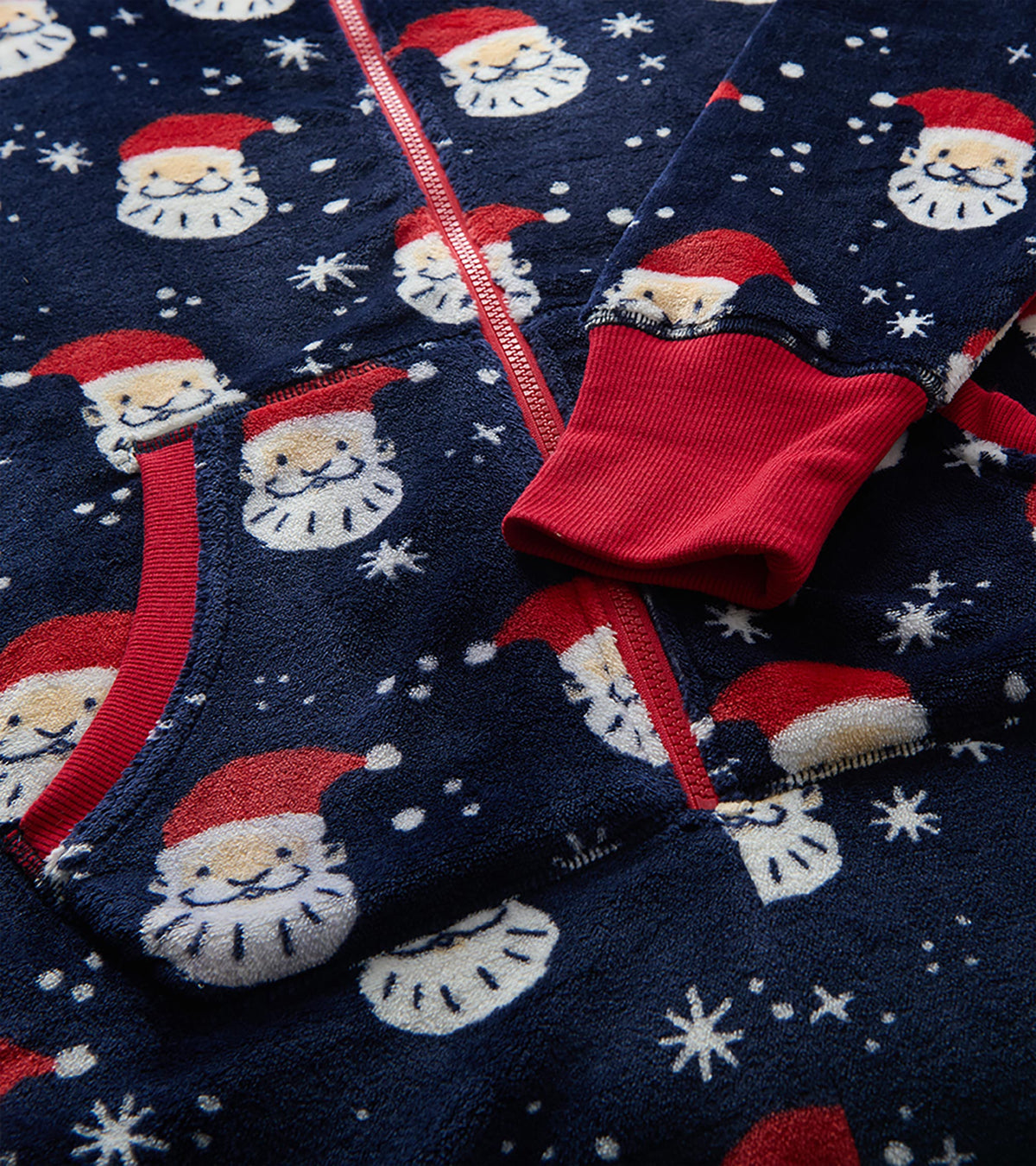 Adult Allover Santa Hooded Fleece Jumpsuit