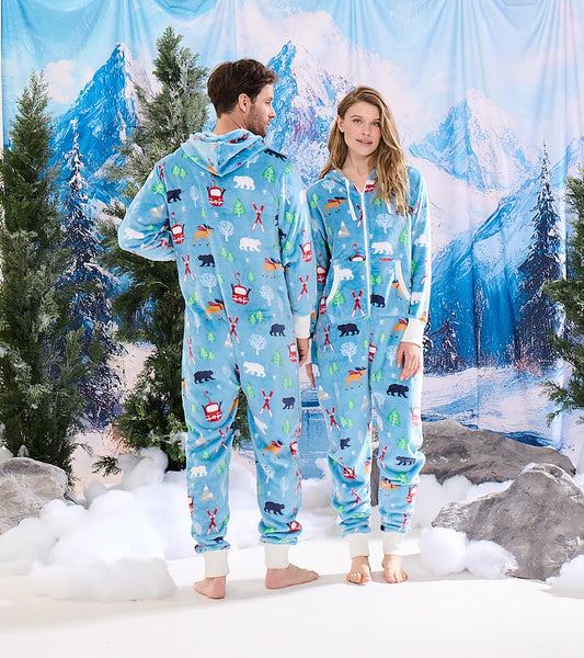 Adult Vintage Ski Hooded Fleece Jumpsuit