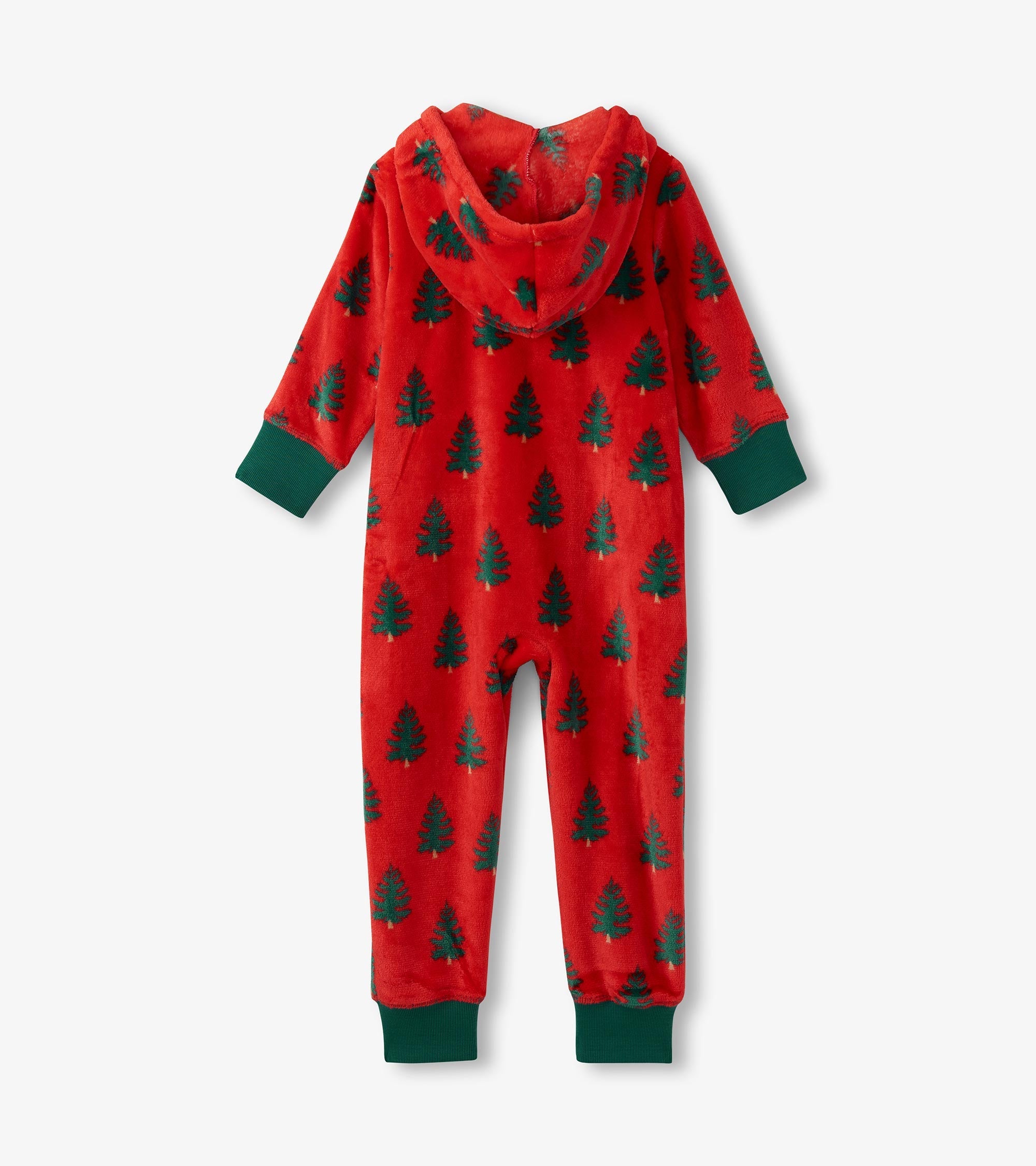 Kids Trees On Red Hooded Fleece Jumpsuit