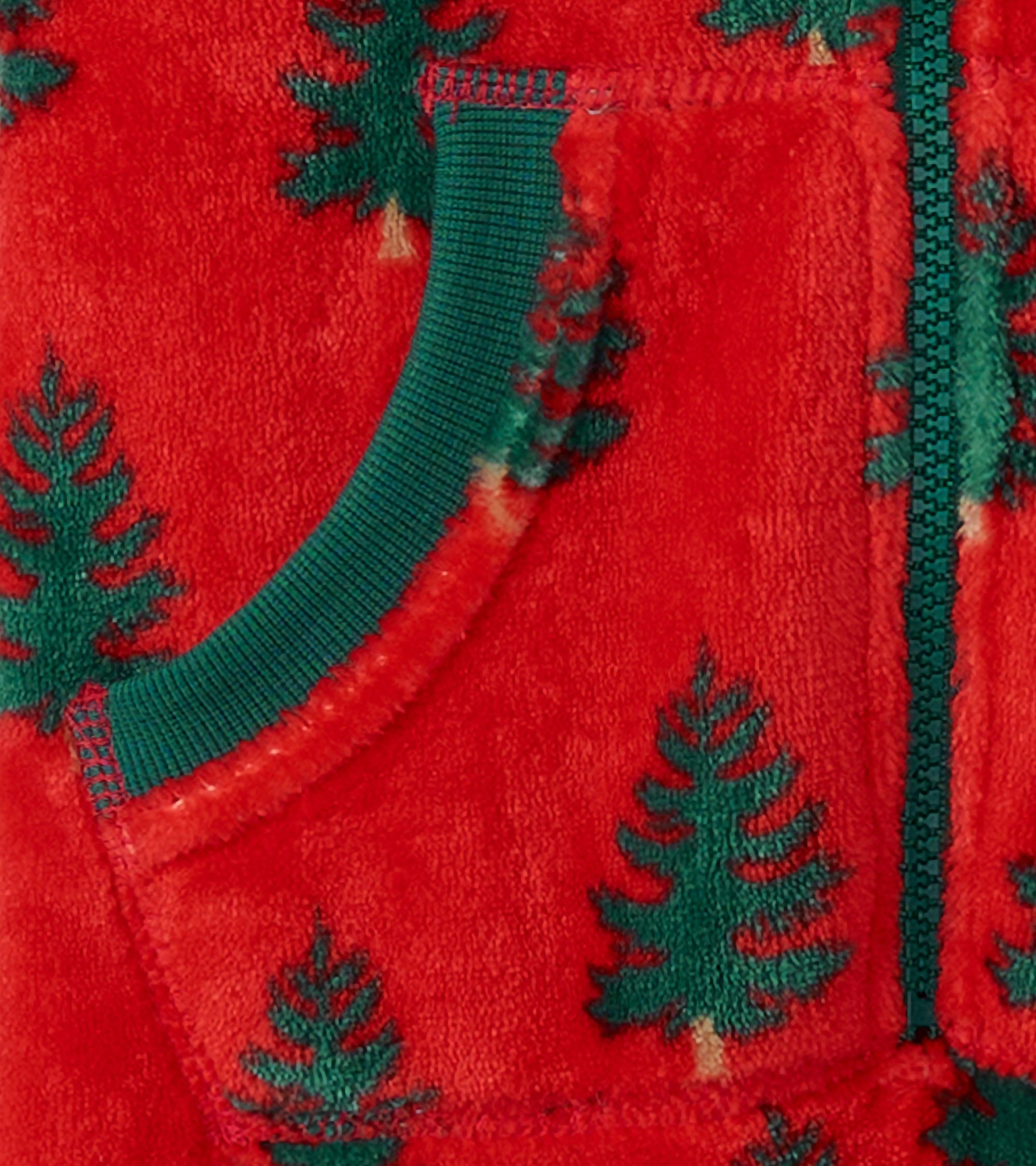 Kids Trees On Red Hooded Fleece Jumpsuit