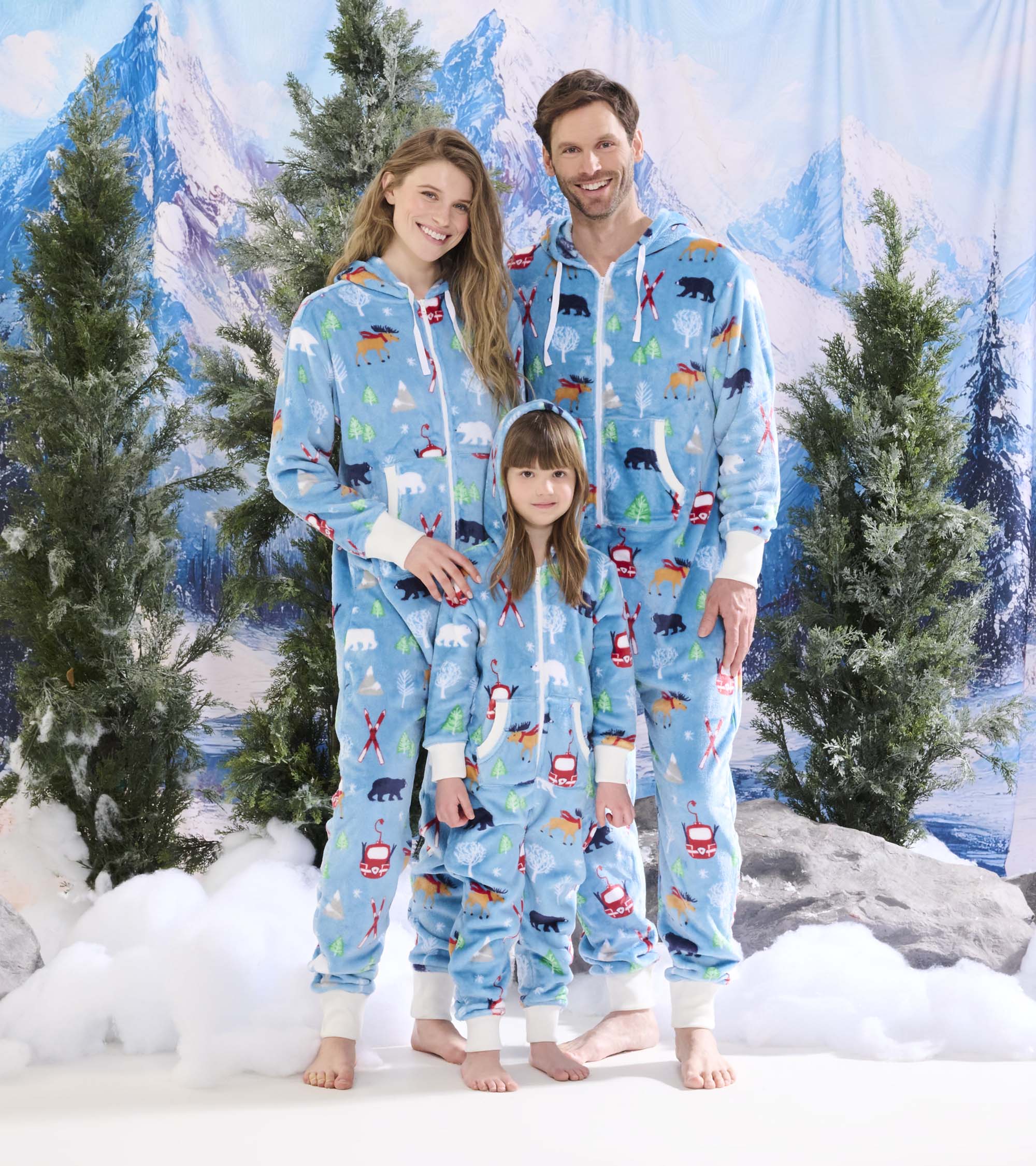 Kids Blue Vintage Ski Hooded Fleece Jumpsuit