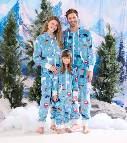 Kids Blue Vintage Ski Hooded Fleece Jumpsuit