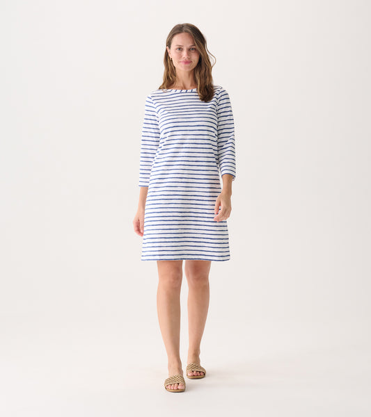 Women's Watercolor Stripes 3/4 Sleeve Summer Dress