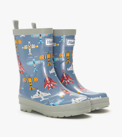 Boys Airplanes Shiny Rain Boots