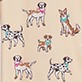 View Women's Cute Pups Short Pajama Set - Six cartoon dogs in different poses, including spotted and tan dogs, on a white background