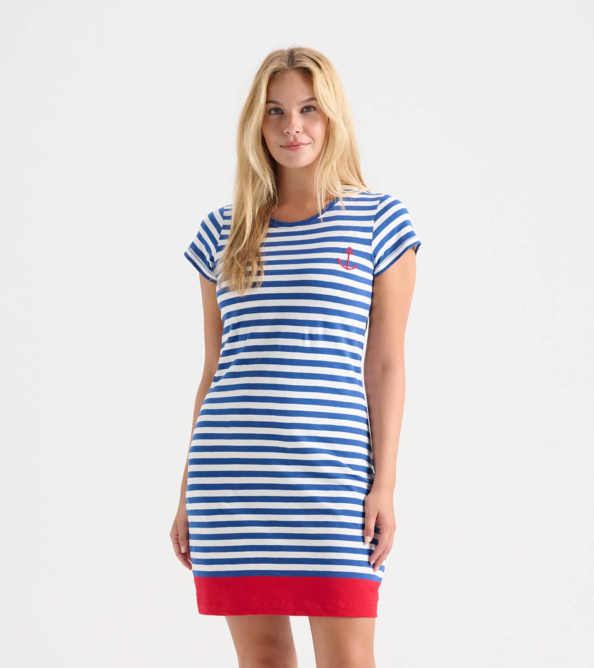 Women's Nautical Stripes Crew Neck T-Shirt Dress XS