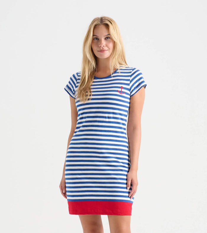 Women's Nautical Stripes Crew Neck T-Shirt Dress XS
