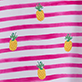 View Women's Pineapple Stripes Seaside Beach Dress - White fabric with pink horizontal stripes and small pineapple motifs