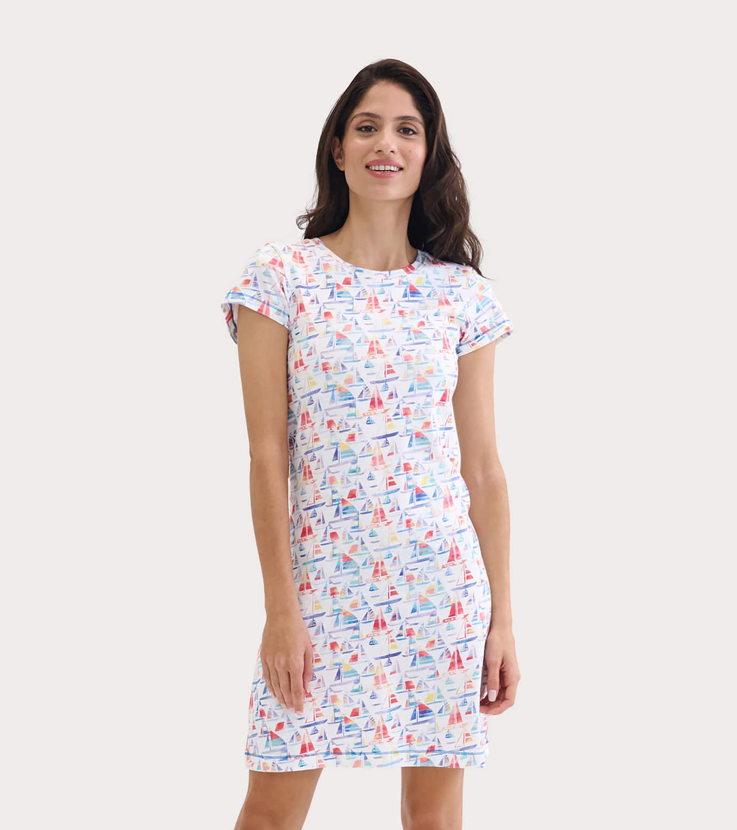 Women's Sailboat Print Crew Neck T-Shirt Dress