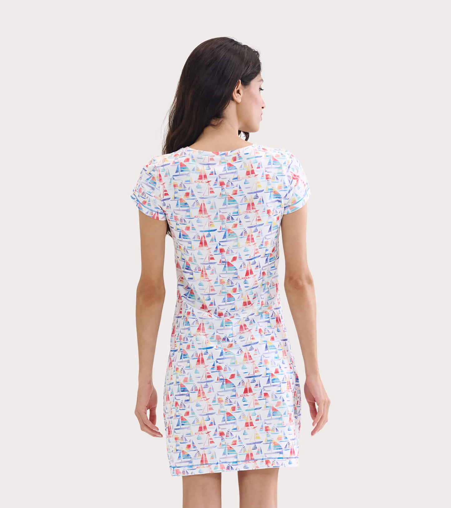 Women's Sailboat Print Crew Neck T-Shirt Dress