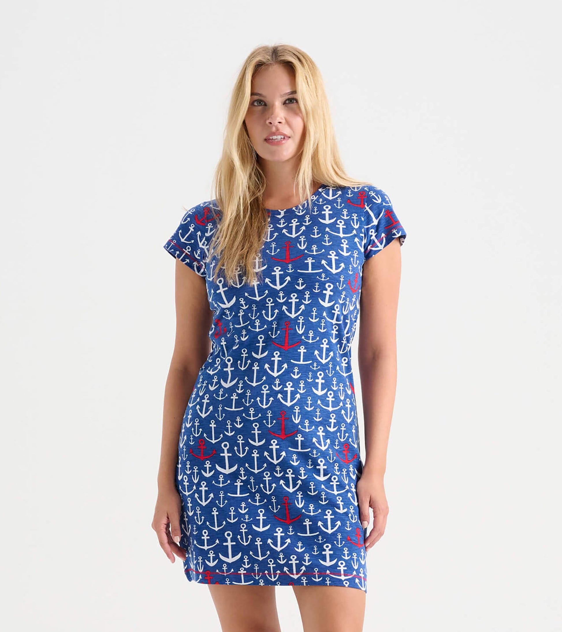 Women's Stacked Anchors Crew Neck T-Shirt Dress Women's Stacked Anchors Crew Neck T-Shirt Dress