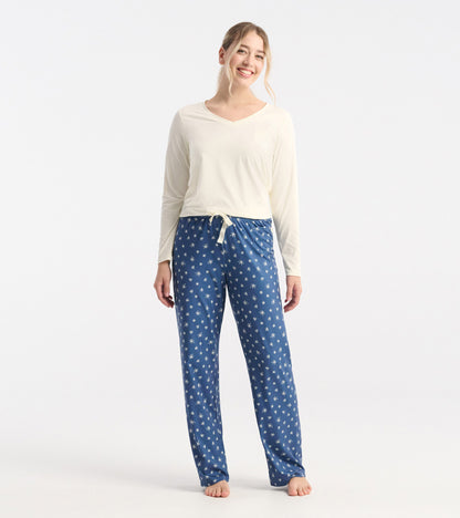 Women's Blue Snowflakes Polyknit Pajamas Pants